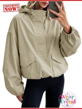 Womens Windbreaker Jacket Hooded Half Zip Hiking Light Coat Oversized
